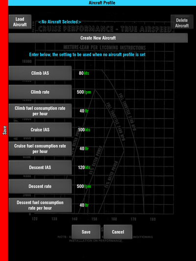 Aircraft Profiles screen.