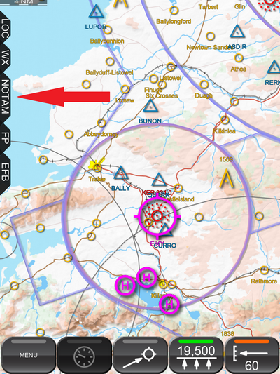 Opening the NOTAM tab.