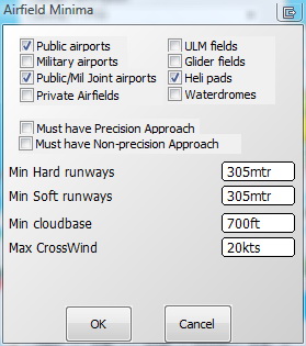 Airfield minima settings.